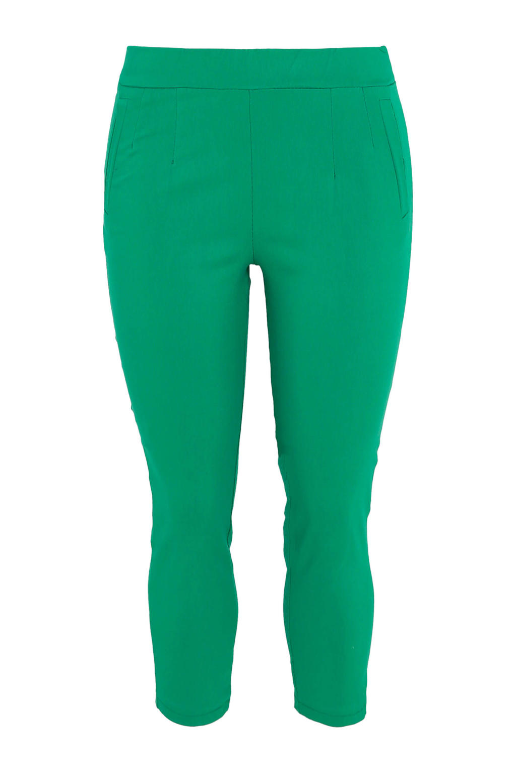 Groene dames Paprika cropped slim fit broek van viscose met regular waist en elastische tailleband