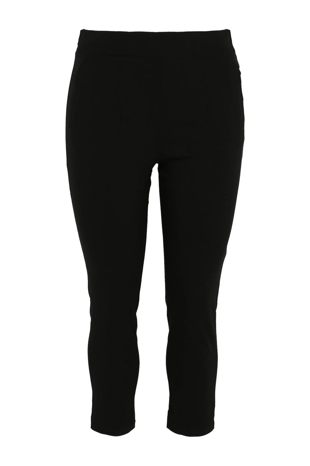 Zwarte dames Paprika cropped slim fit broek van viscose met regular waist en elastische tailleband