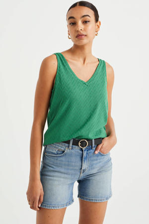 top met open detail groen