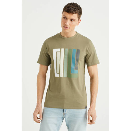 WE Fashion regular fit T-shirt met printopdruk olive