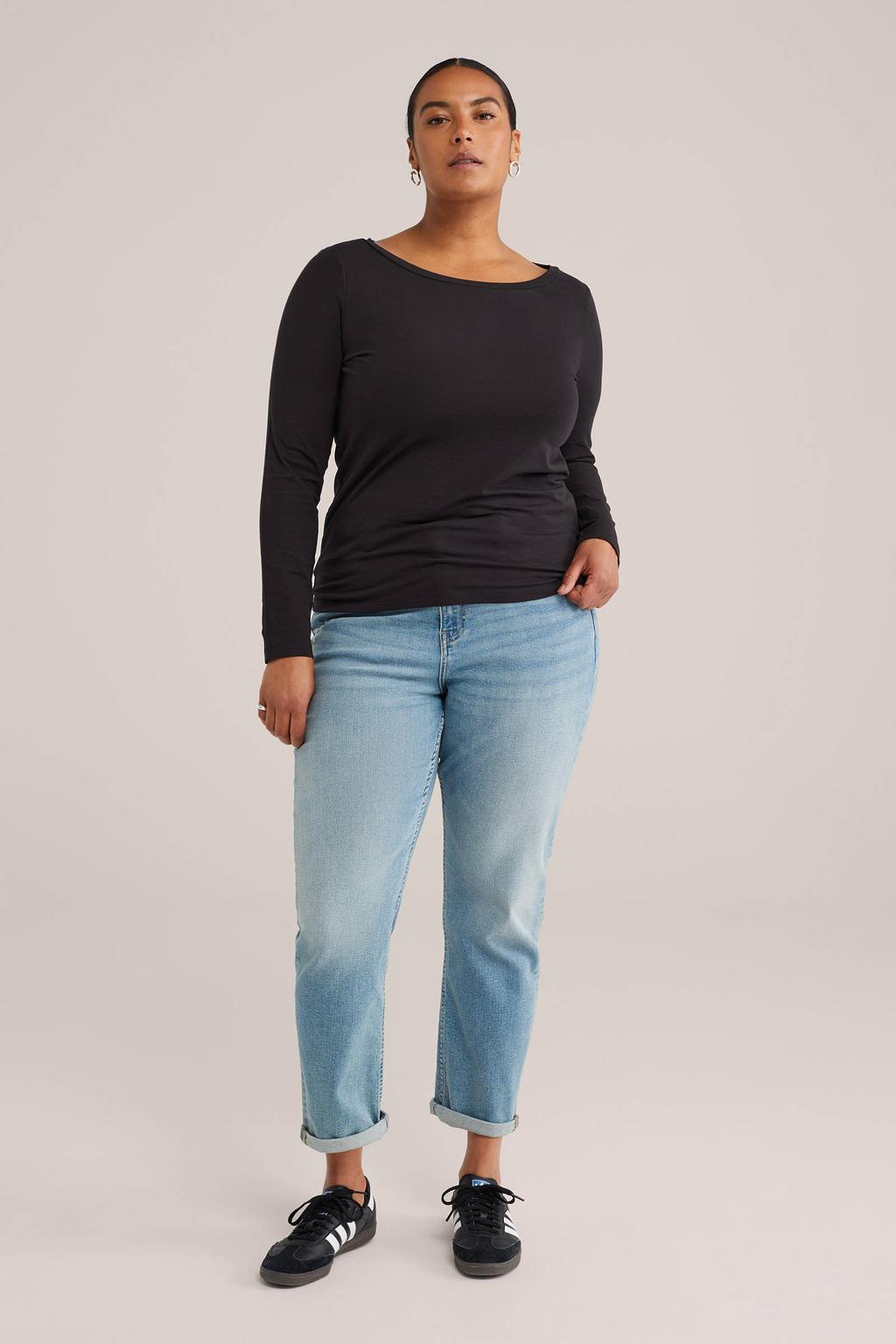 WE Fashion Curve longsleeve met katoen zwart