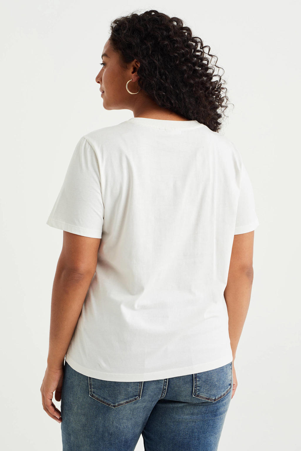 WE Fashion Tshirt met tekst en kraaltjes wit wehkamp