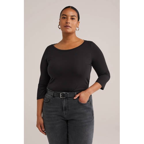 WE Fashion Curve T-shirt met katoen zwart afbeelding