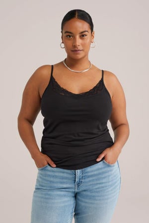 singlet met kant zwart