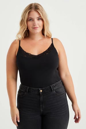 singlet met kant zwart