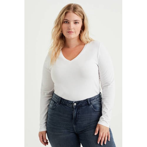 WE Fashion Curve longsleeve met katoen wit afbeelding