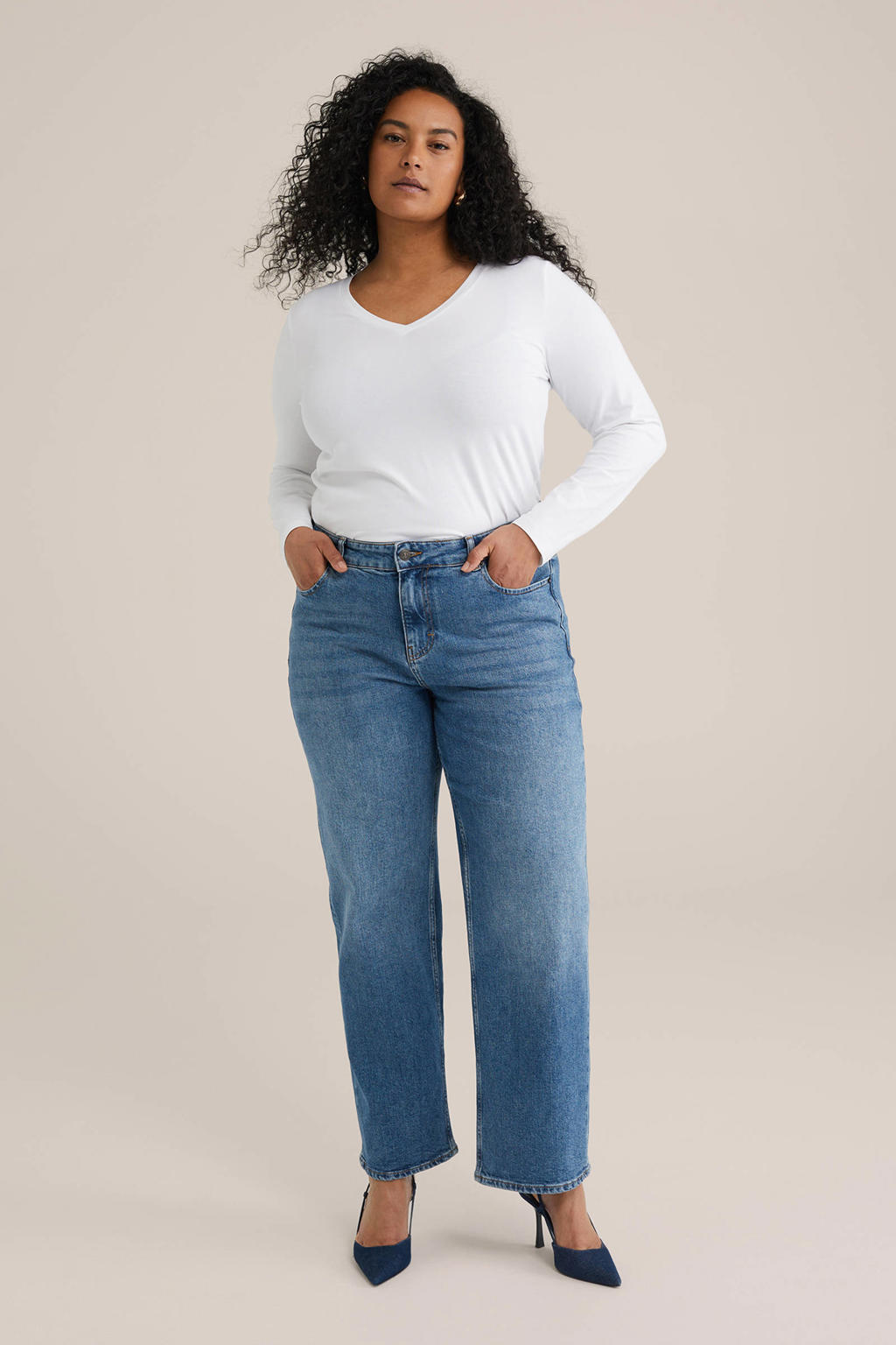 WE Fashion Curve longsleeve met katoen wit
