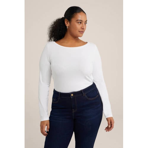 WE Fashion Curve longsleeve met katoen wit afbeelding