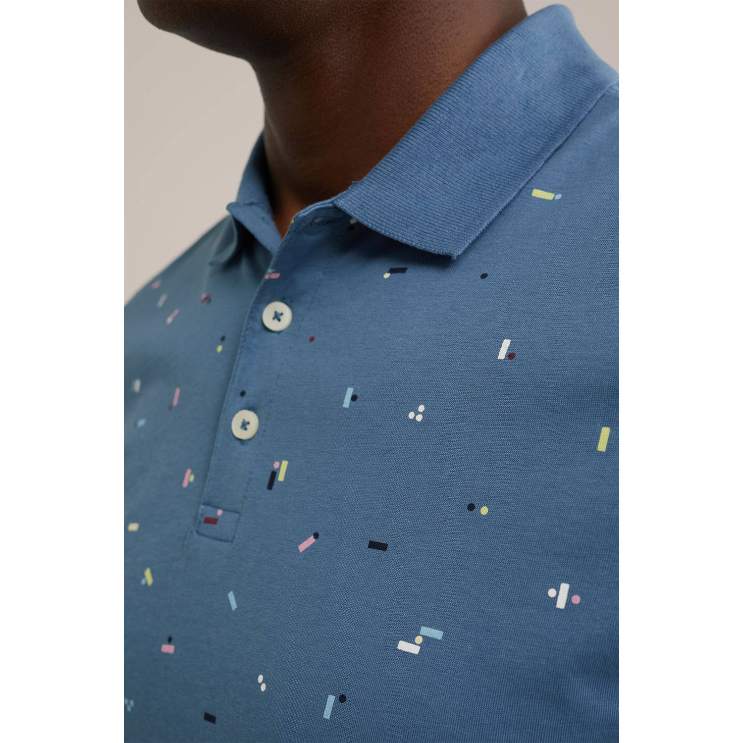 WE Fashion polo met all over print blue water