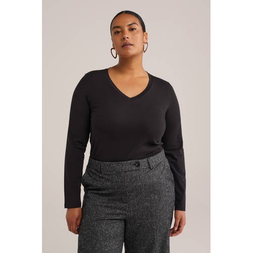 WE Fashion Curve longsleeve met katoen zwart afbeelding