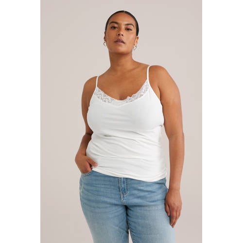 WE Fashion Curve singlet met kant offwhite afbeelding