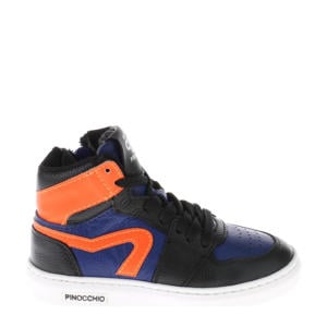P1665  leren sneakers zwart/oranje
