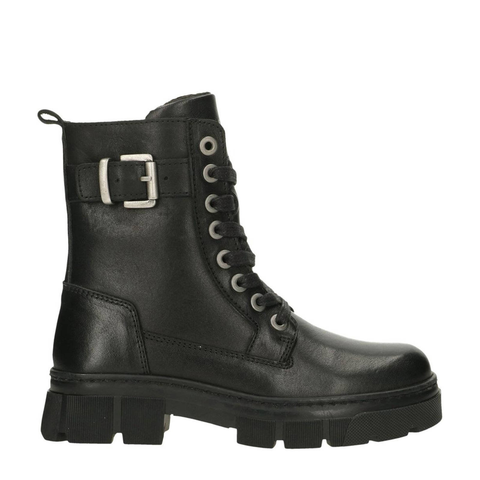 bullboxer Diyona leren veterboots zwart | wehkamp