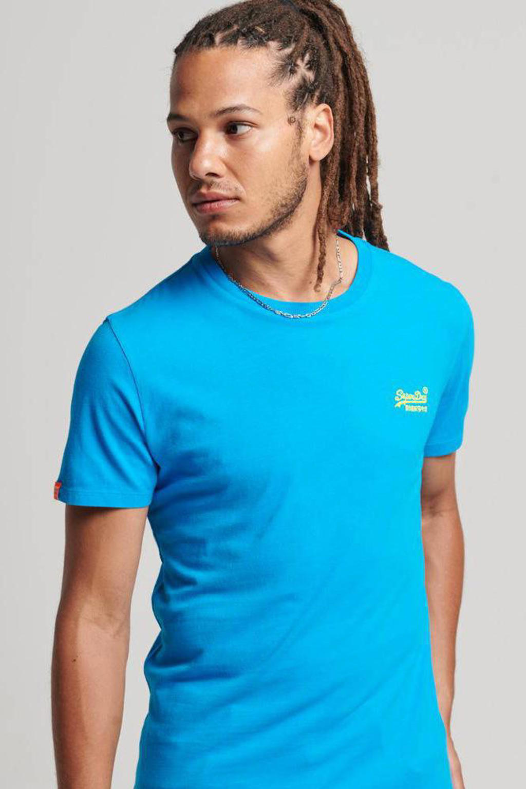 Superdry Orange label tshirt Neon lite electric blue wehkamp