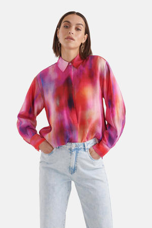 blouse met all over print roze/paars/oranje