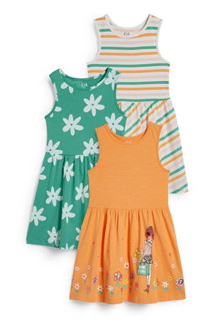 jurk - set van 3 oranje/groen/multi