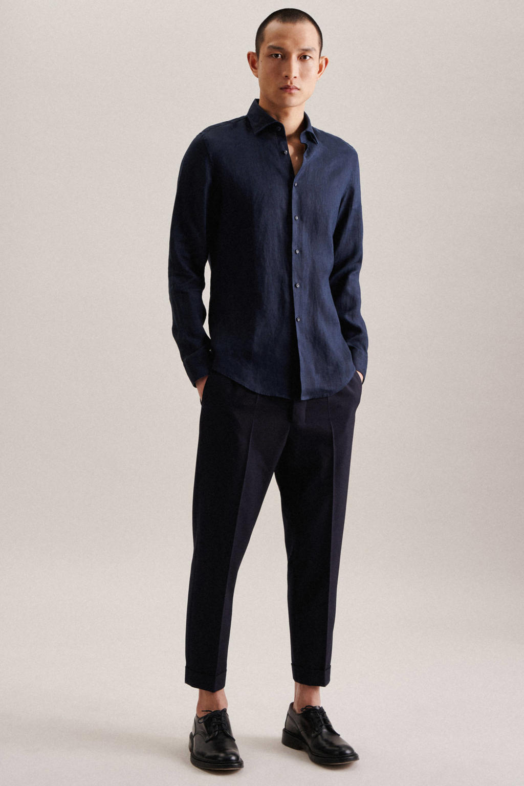 Seidensticker slim fit overhemd donkerblauw