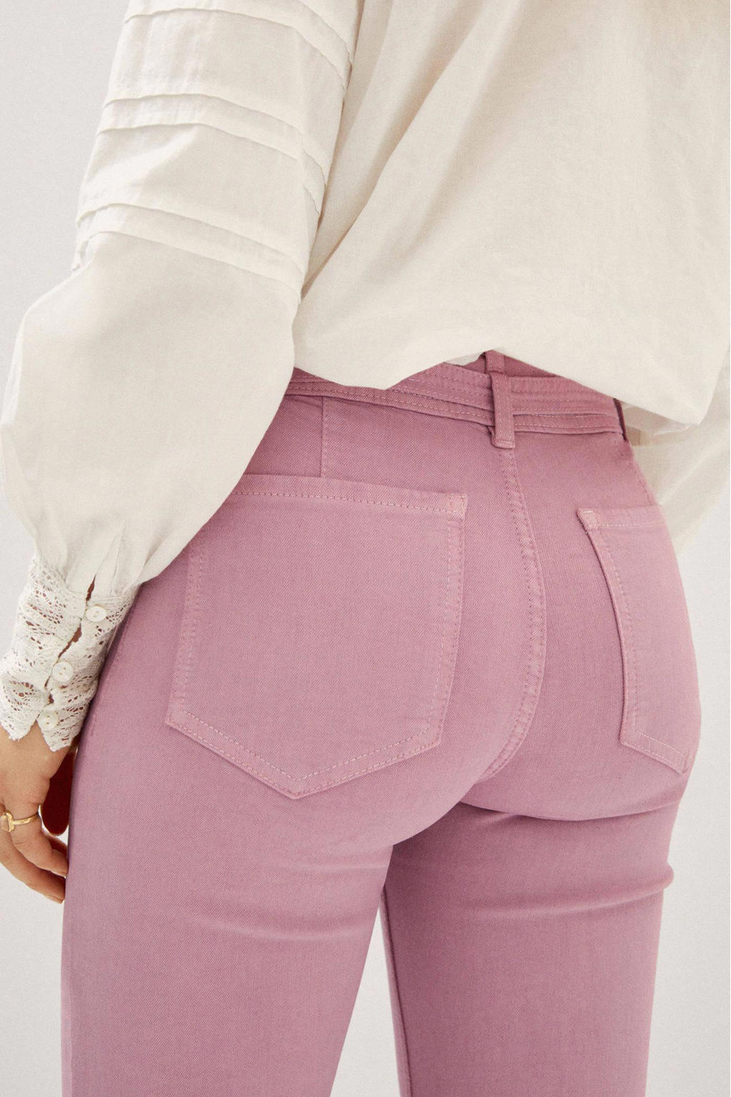 Mango cropped high waist bootcut jeans roze wehkamp