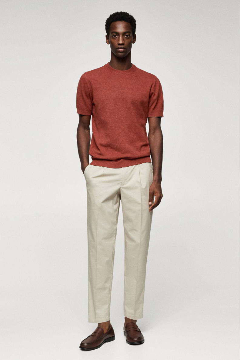 Mango Man fijngebreid regular fit T-shirt met textuur helder rood | wehkamp