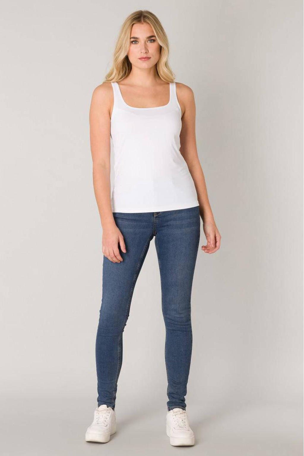 Witte dames Base Level singlet Yan van polyamide met effen en ronde hals