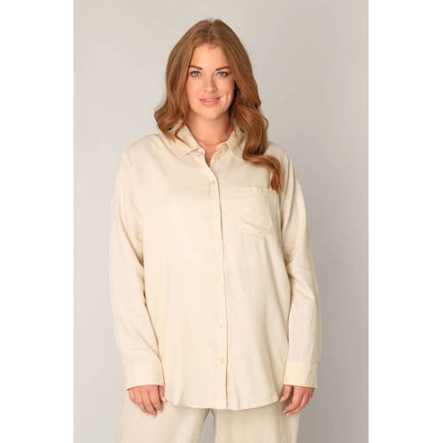 Base Level Curvy blouse met linnen beige afbeelding