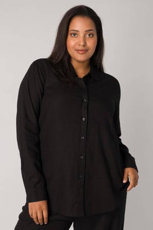 blouse met linnen zwart