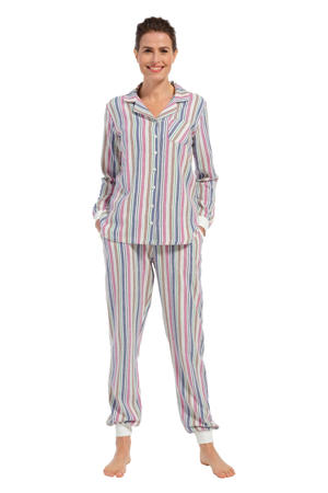 flanellen pyjama roze/blauw/ecru