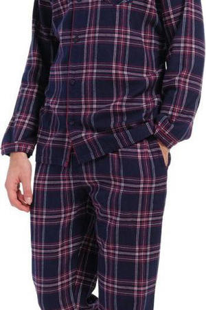 flanellen pyjama donkerblauw/rood/wit