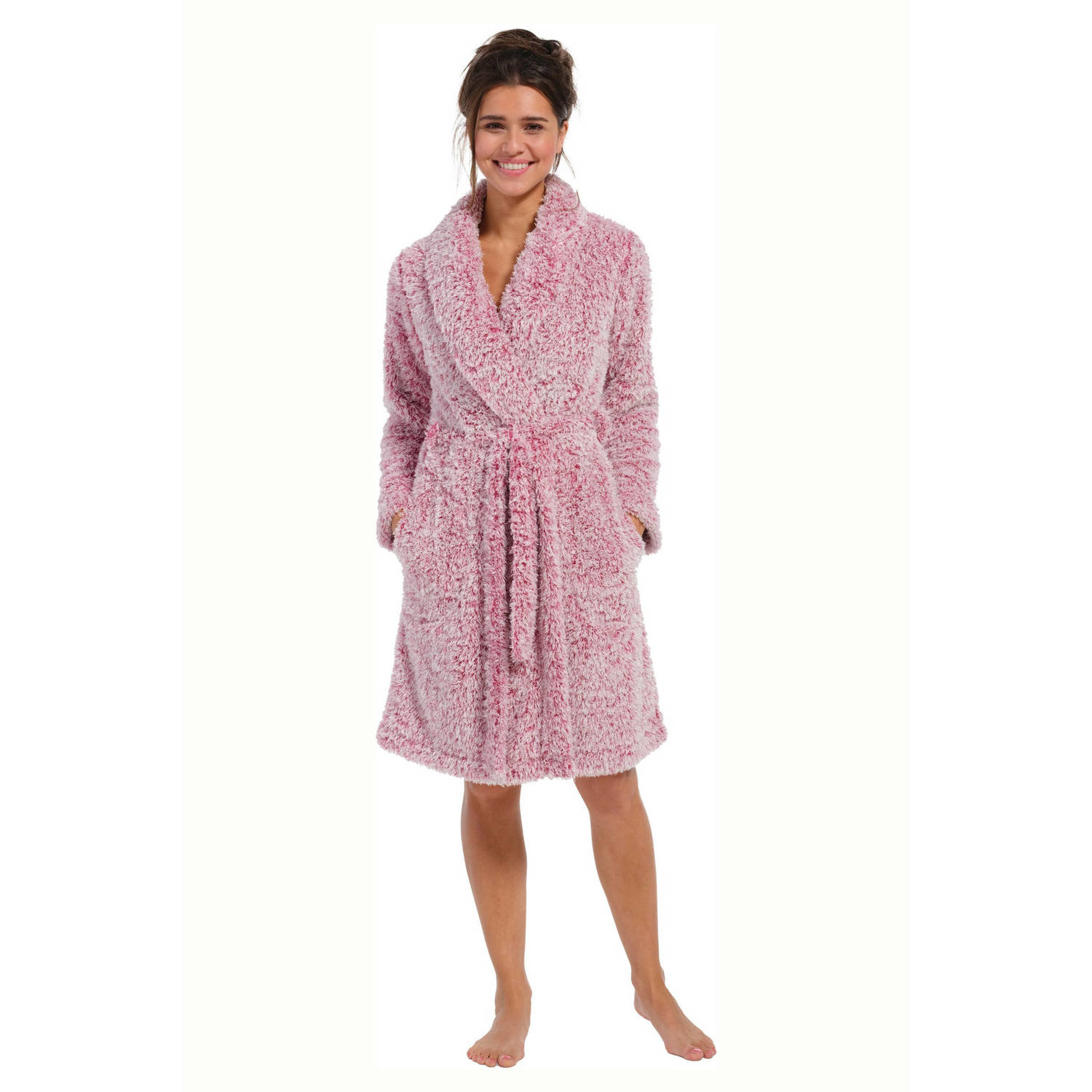 Rebelle fleece badjas roze wit