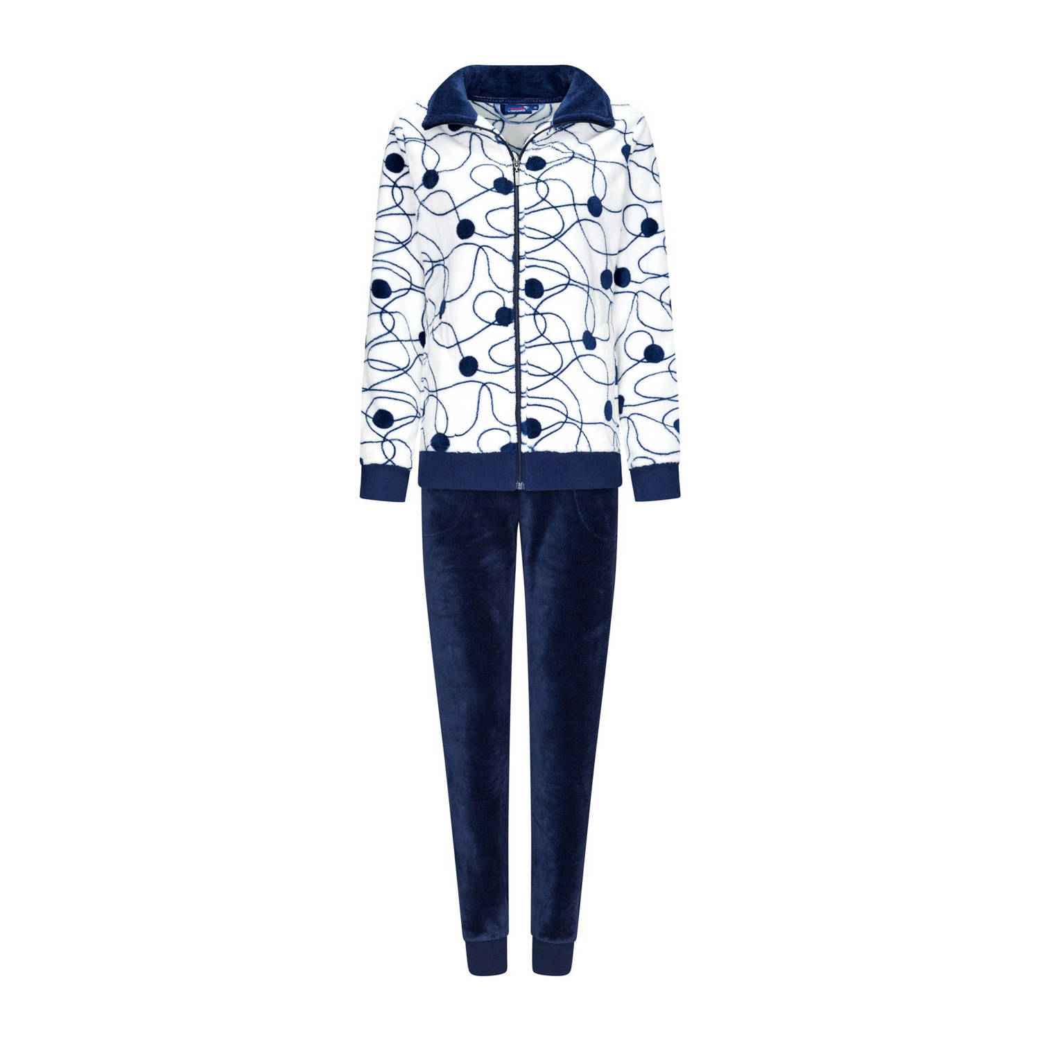 Rebelle fleece huispak donkerblauw wit