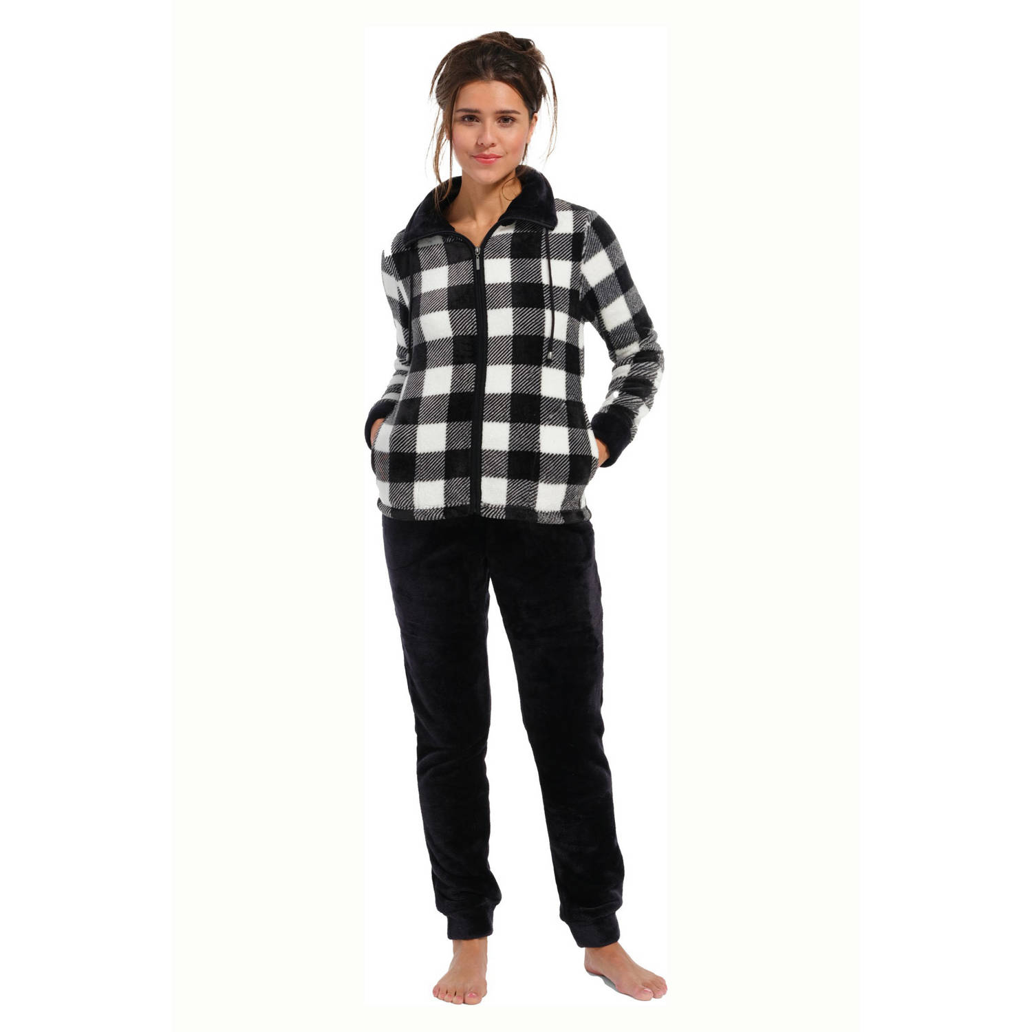 Rebelle fleece huispak zwart wit