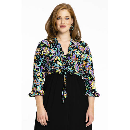 Yoek bolero DOLCE van travelstof met all over print zwart multi