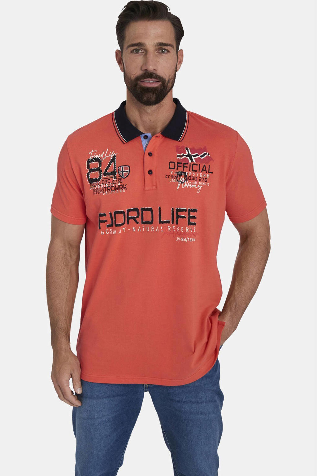 Jan Vanderstorm regular fit polo LADISLAUS Plus Size met printopdruk oranje