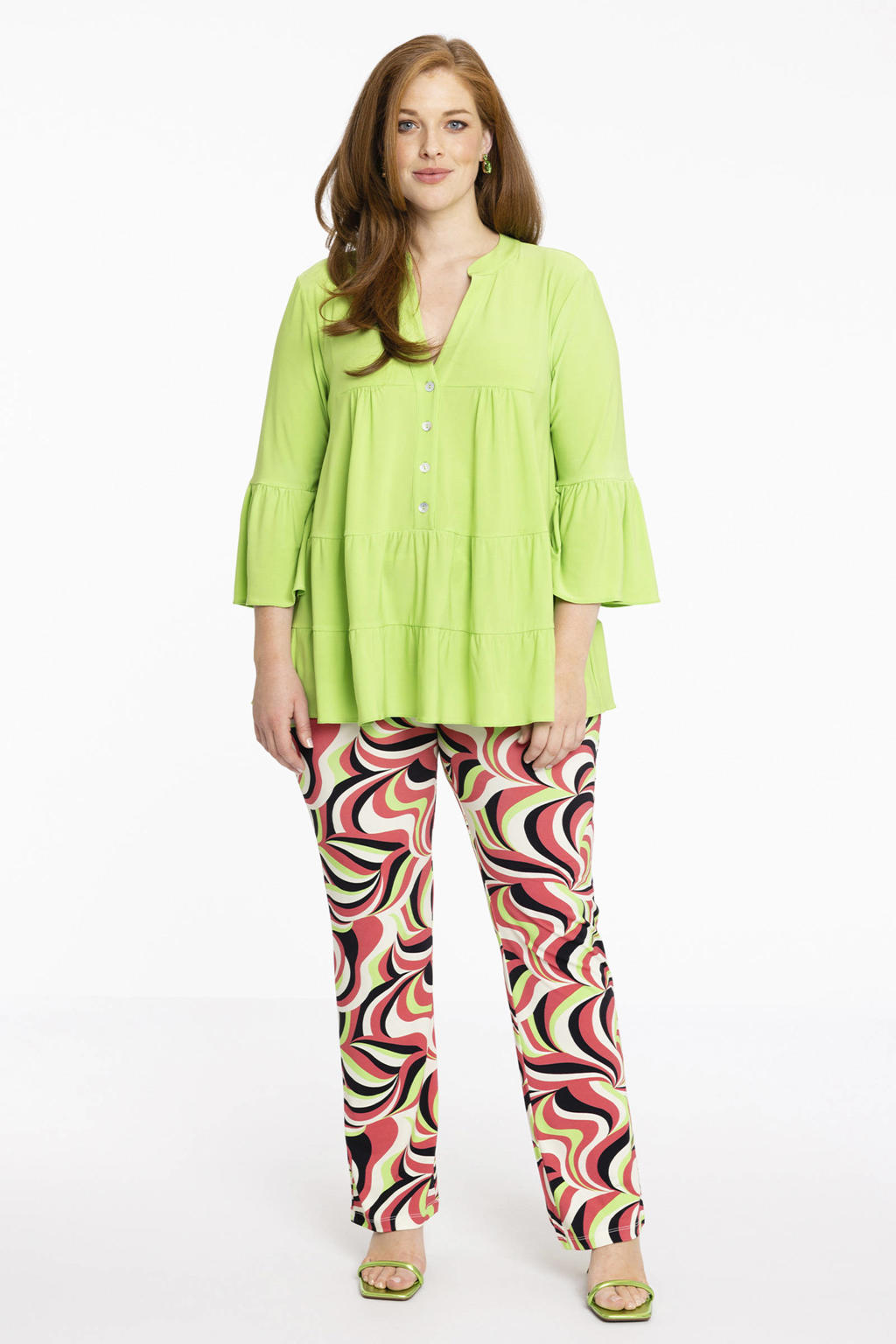 YOEK blousetop DOLCE van travelstof limegroen