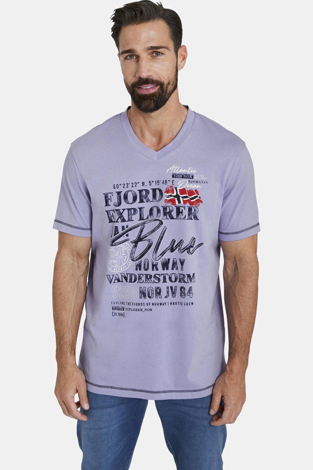 Jan Vanderstorm regular fit T-shirt NORDGER Plus Size met printopdruk lavendel