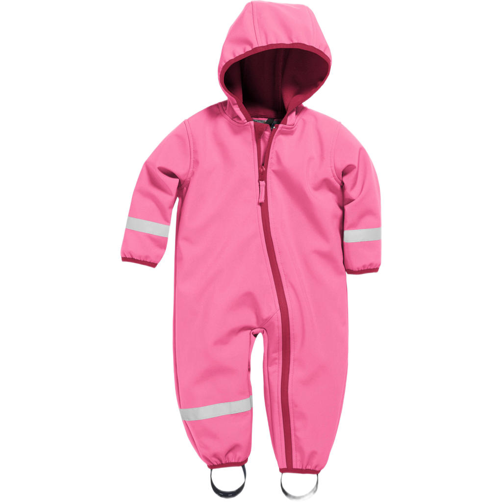 Roze jongens Playshoes baby softshell pak van polyester met effen, lange mouwen, capuchon en ritssluiting