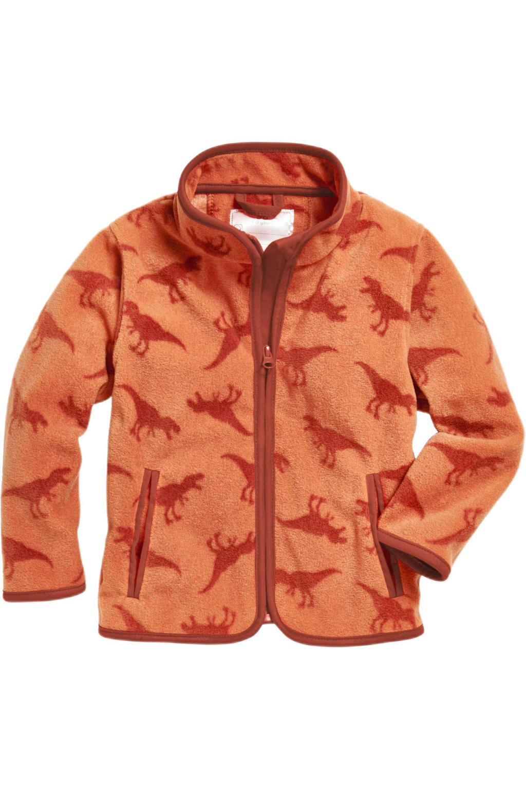 Bruine jongens Playshoes fleece vest over dino print met lange mouwen en opstaande kraag