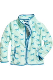 thumbnail: Turquoise meisjes Playshoes fleece vest over paarden print met lange mouwen, opstaande kraag en ritssluiting
