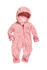 thumbnail: Roze meisjes Playshoes baby fleece pak van polyester met lange mouwen, capuchon en ritssluiting