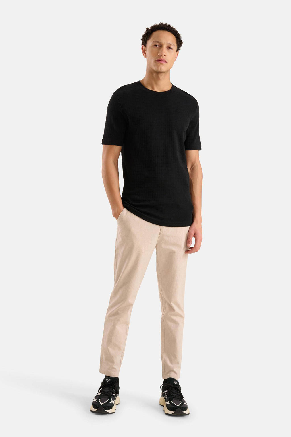 Zwarte heren Shoeby T-shirt van katoen met korte mouwen en ronde hals