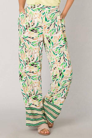 high waist loose fit broek met all over print groen