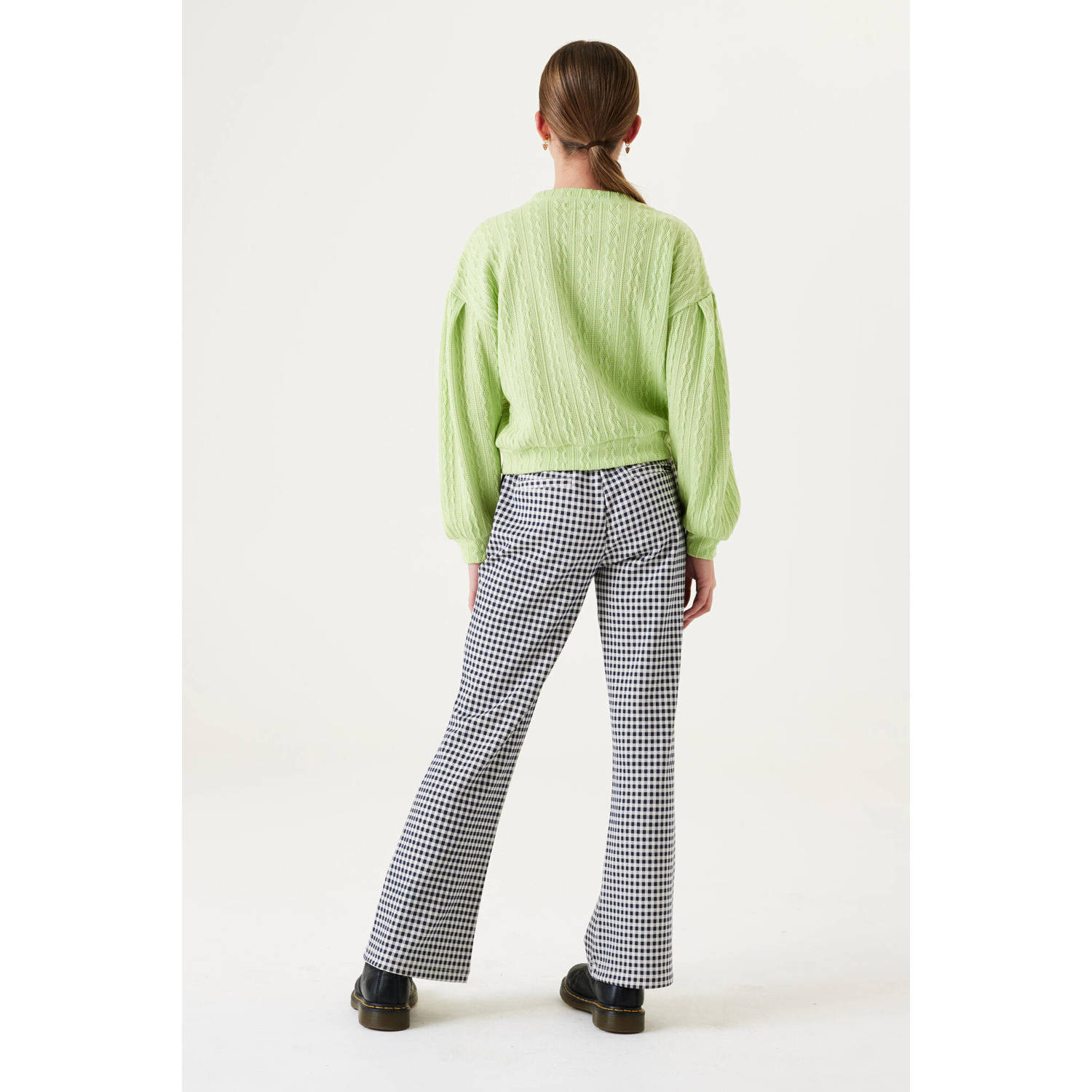 Garcia geruite high waist flared broek zwart wit
