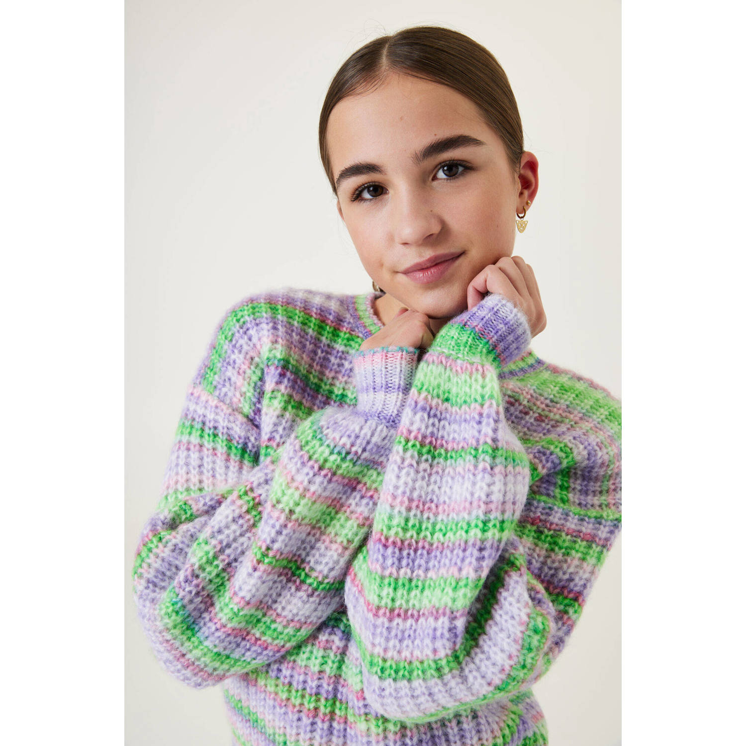 Garcia gestreepte trui groen lila lichtblauw Meisjes Polyester Ronde hals 128 134