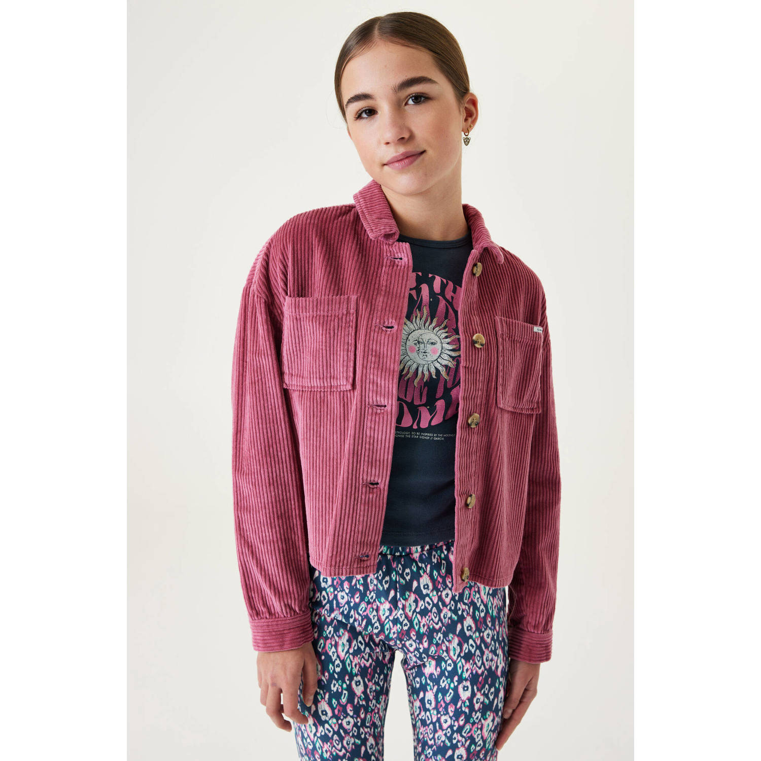 Garcia jasje oud roze Meisjes Corduroy Klassieke kraag Effen 128 134
