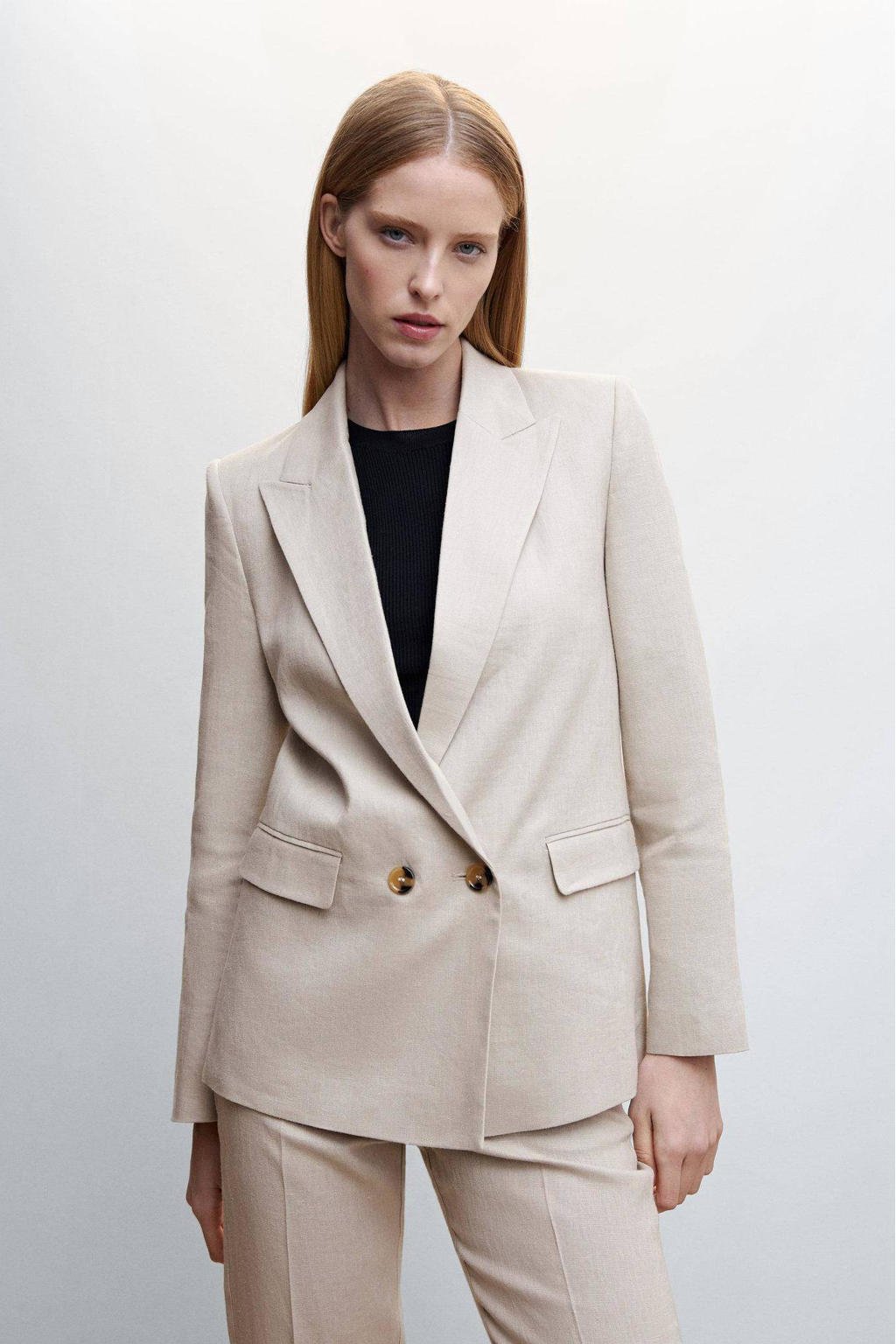 Mango rechtvallende linnen blazer beige | wehkamp