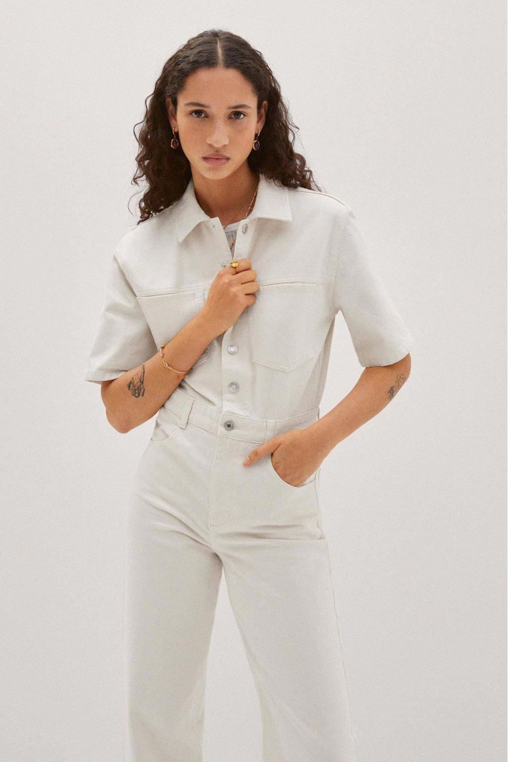 Mango jumpsuit non stretch ecru denim wehkamp