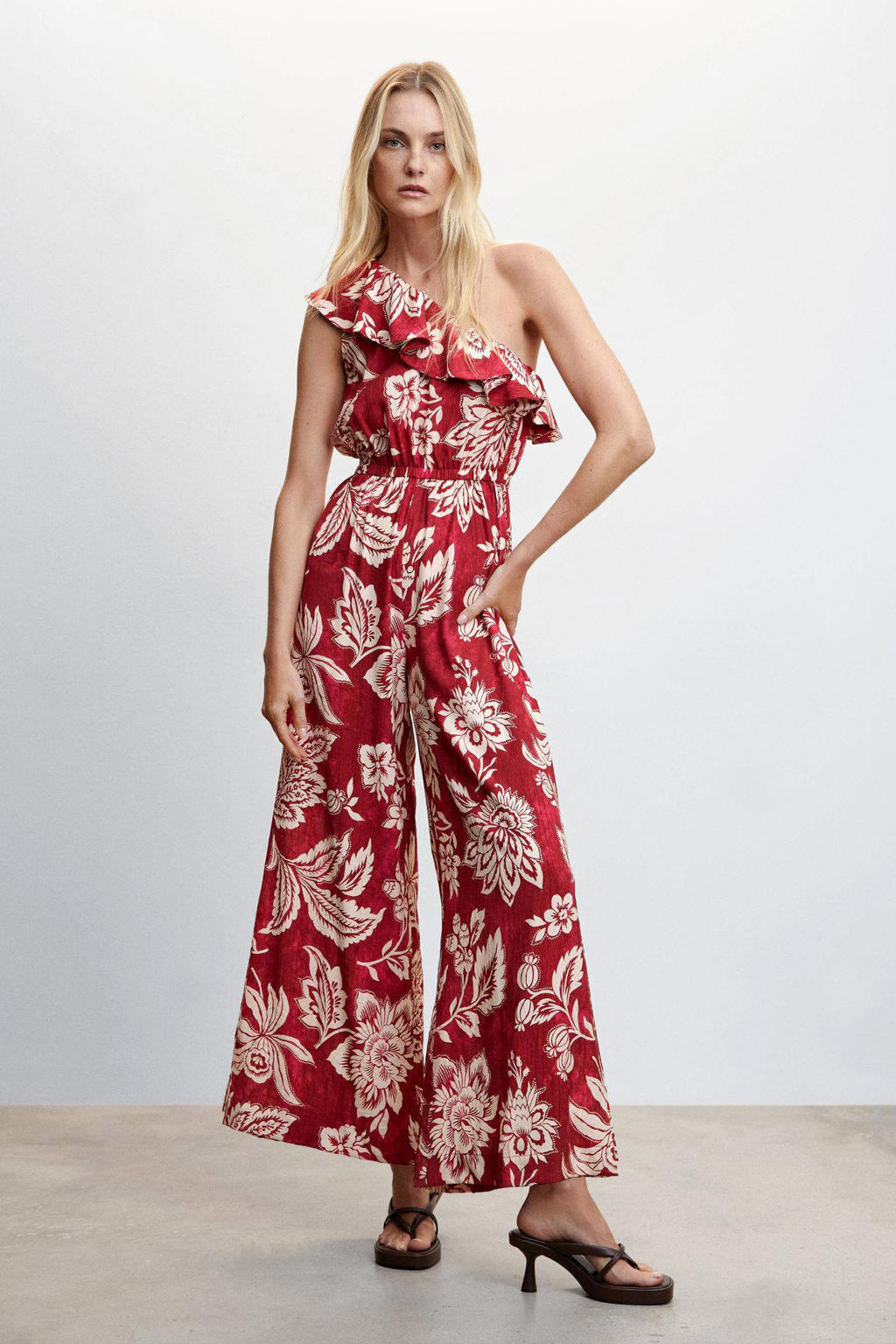 Mango gebloemde jumpsuit rood/ecru wehkamp