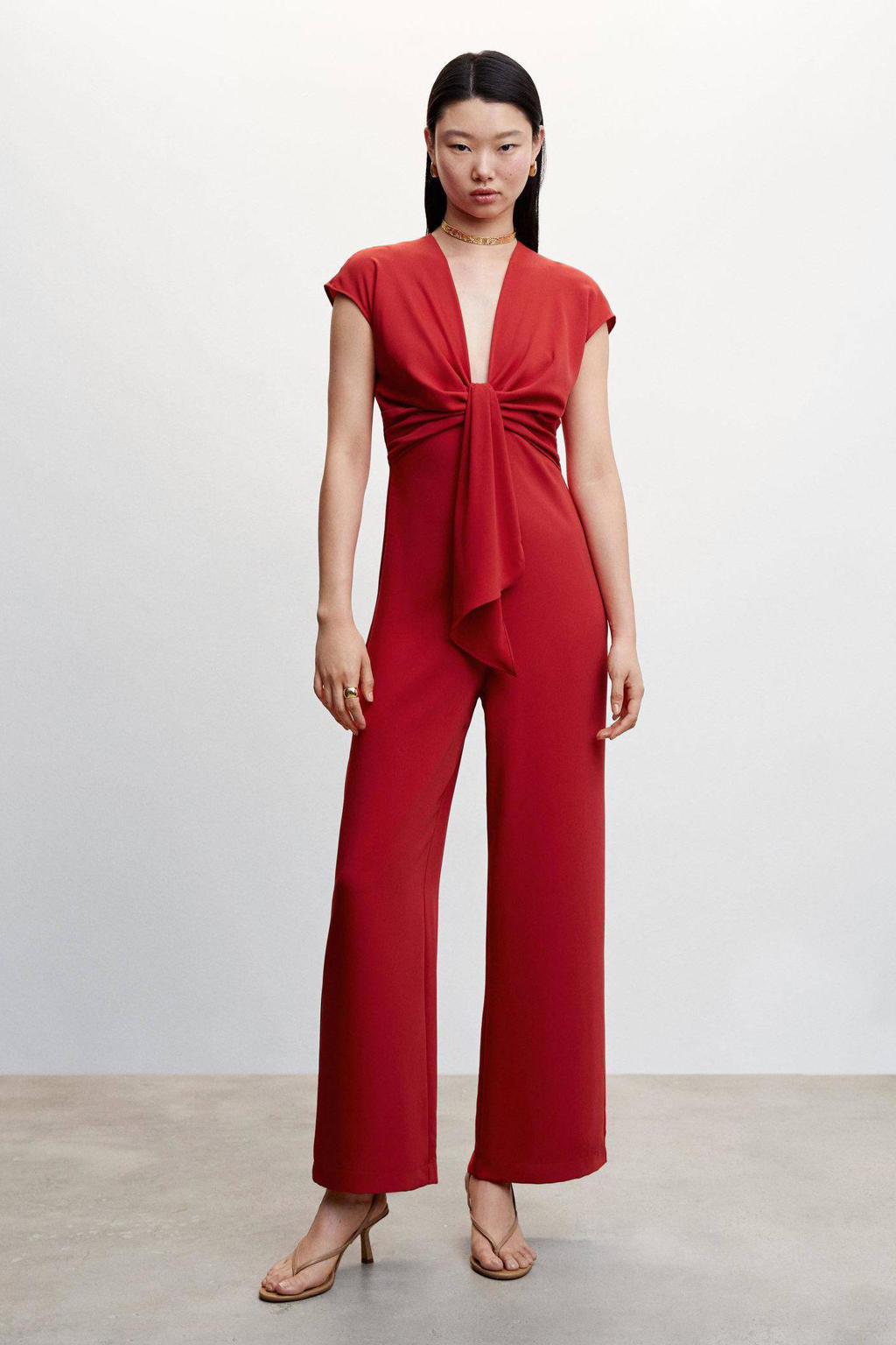 Mango jumpsuit met knoopdetail rood wehkamp