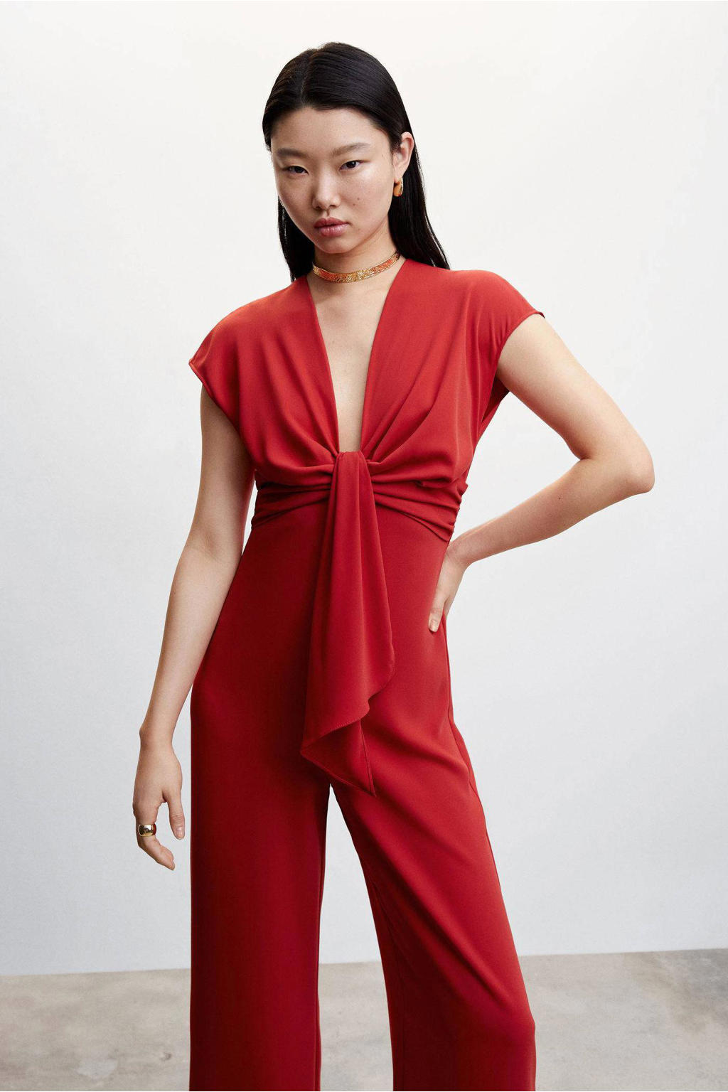 Mango jumpsuit met knoopdetail rood wehkamp