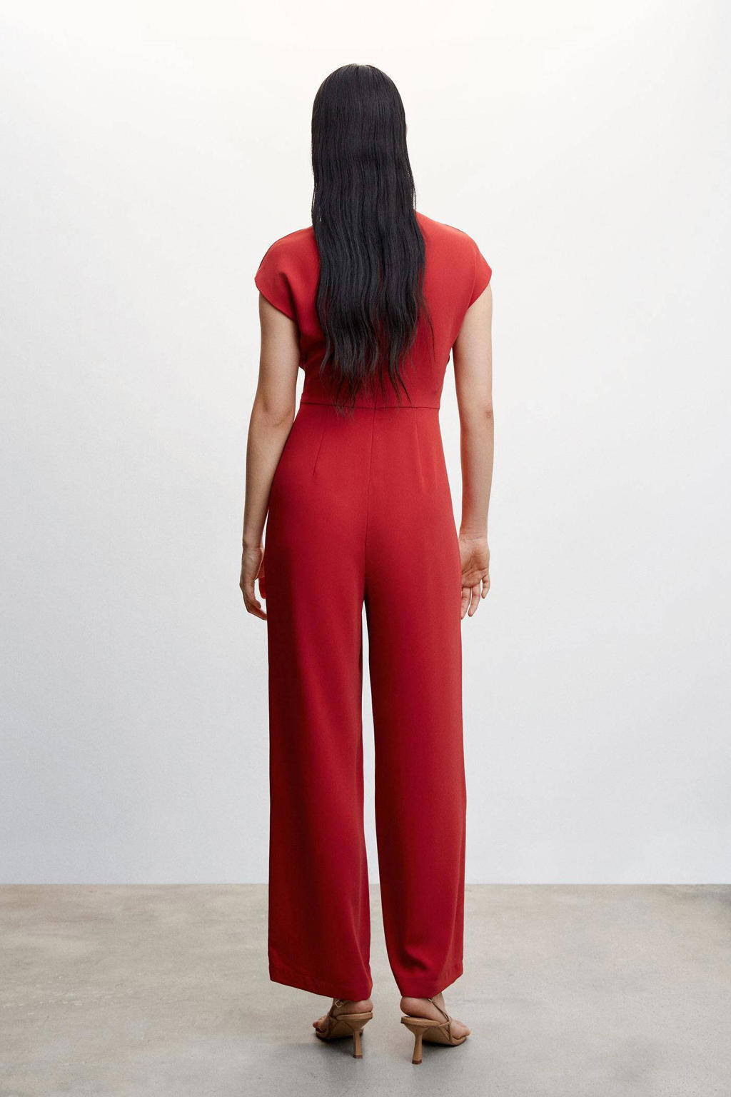 Mango jumpsuit met knoopdetail rood wehkamp